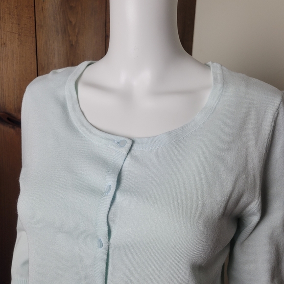 NWT LouLou Button Down 3/4 Sleeve Light Blue Cardigan - Picture 4 of 10